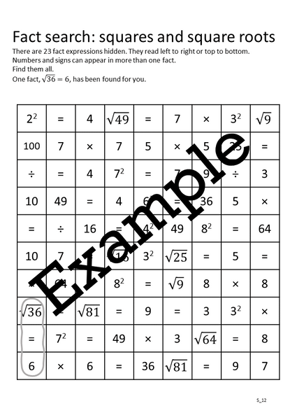 Flexible Fluency S1: Activity sheets for squares and square roots. One teacher licence.